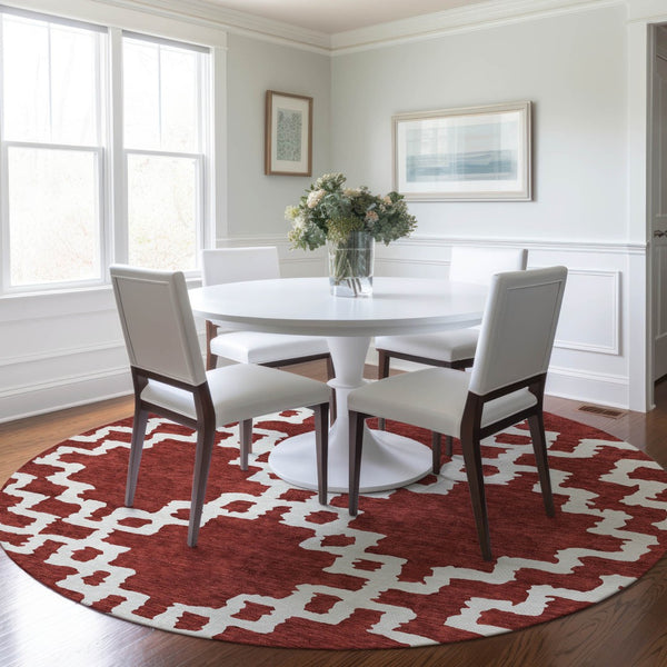 Homeroots 3' Artichoke Green And Ivory Geometric Washable Area Rug For Indoor And Outdoor Spaces, Durable Design 8' Round Polyester 593740