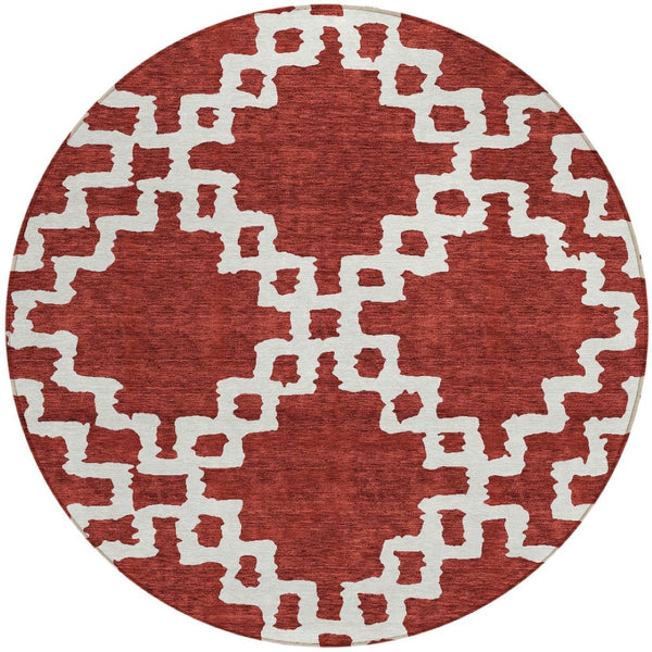 Homeroots 3' Artichoke Green And Ivory Geometric Washable Area Rug For Indoor And Outdoor Spaces, Durable Design 8' Round Polyester 593740