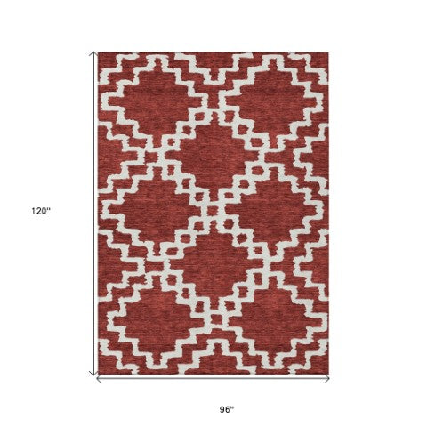 Homeroots 3' Artichoke Green And Ivory Geometric Washable Area Rug For Indoor And Outdoor Spaces, Durable Design 8' X 10' Polyester 593741