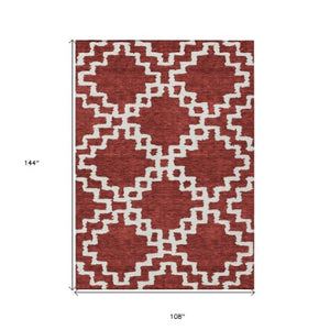 Homeroots 3' Artichoke Green And Ivory Geometric Washable Area Rug For Indoor And Outdoor Spaces, Durable Design 9' X 12' Polyester 593742