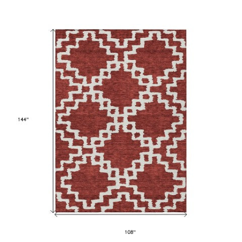 Homeroots 3' Artichoke Green And Ivory Geometric Washable Area Rug For Indoor And Outdoor Spaces, Durable Design 9' X 12' Polyester 593742