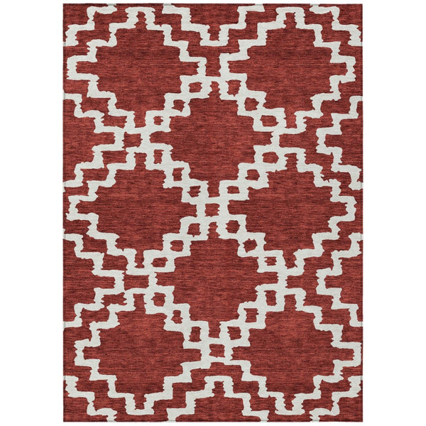 HomeRoots 9' Brick Red & Ivory Geometric Indoor Outdoor Area Rug | Durable, Washable, and Stylish Design 9' X 12' 593742