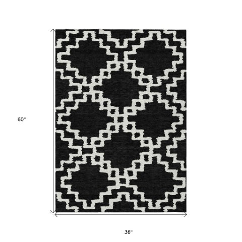 Homeroots 3' Artichoke Green And Ivory Geometric Washable Area Rug For Indoor And Outdoor Spaces, Durable Design 3' X 5' Polyester 593744
