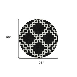 Homeroots 3' Artichoke Green And Ivory Geometric Washable Area Rug For Indoor And Outdoor Spaces, Durable Design 8' Round Polyester 593746