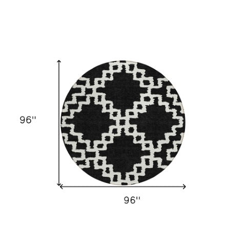 Homeroots 3' Artichoke Green And Ivory Geometric Washable Area Rug For Indoor And Outdoor Spaces, Durable Design 8' Round Polyester 593746