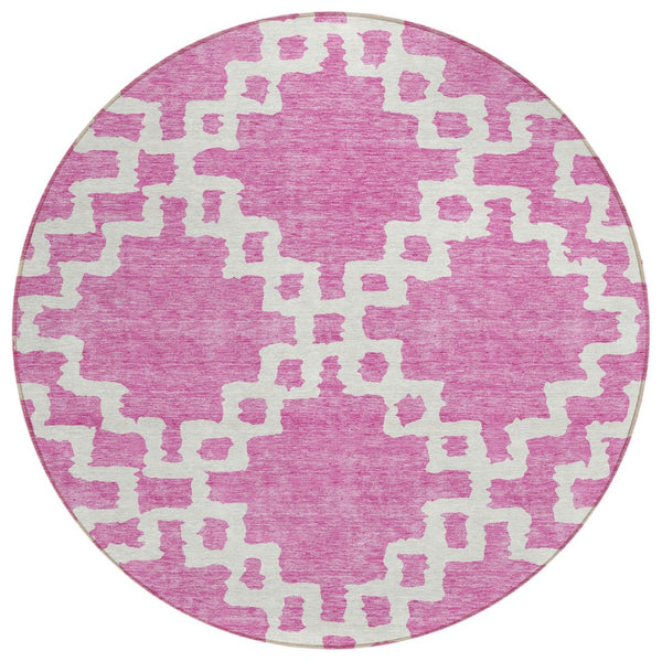 HomeRoots 5' Modern Blush and Ivory Geometric Area Rug - Stylish, Washable, Indoor-Outdoor Design for Any Space 8' Round 593752