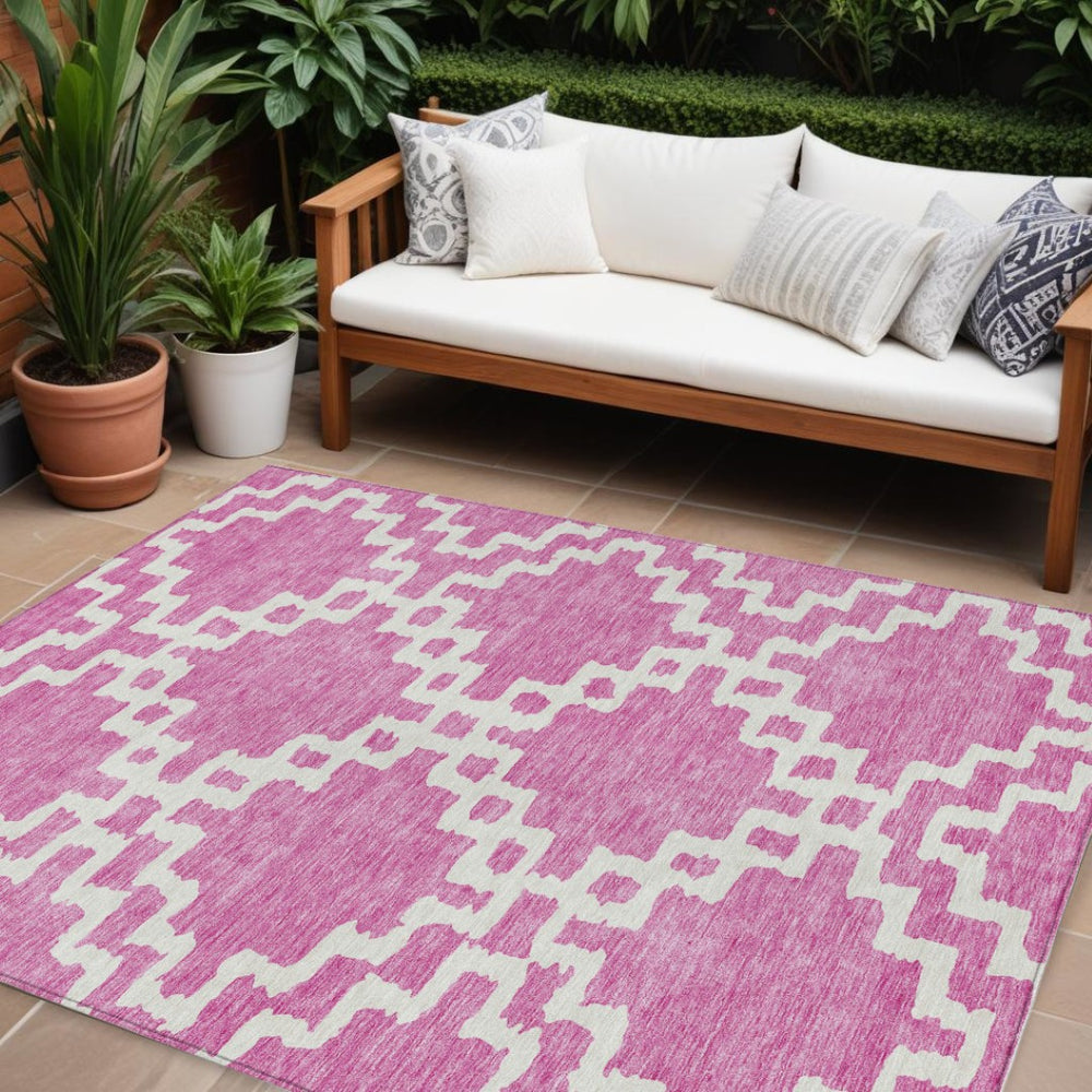 HomeRoots 5' Modern Blush and Ivory Geometric Area Rug - Stylish, Washable, Indoor-Outdoor Design for Any Space 8' X 10' 593753