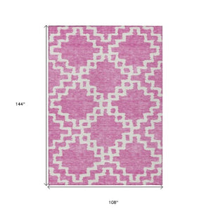 Homeroots 3' Artichoke Green And Ivory Geometric Washable Area Rug For Indoor And Outdoor Spaces, Durable Design 9' X 12' Polyester 593754