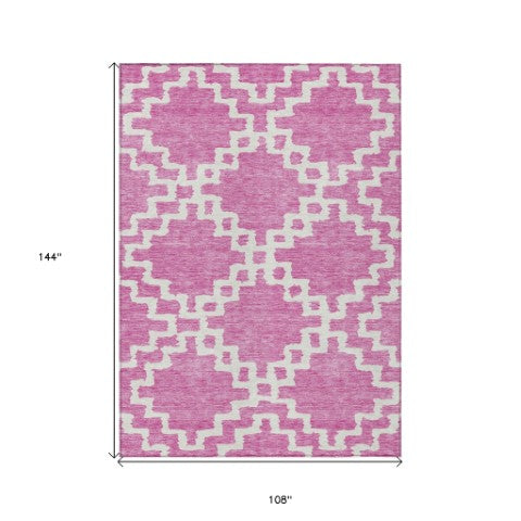 Homeroots 3' Artichoke Green And Ivory Geometric Washable Area Rug For Indoor And Outdoor Spaces, Durable Design 9' X 12' Polyester 593754