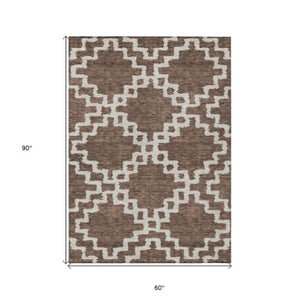 Homeroots 3' Artichoke Green And Ivory Geometric Washable Area Rug For Indoor And Outdoor Spaces, Durable Design 5' X 8' Polyester 593757