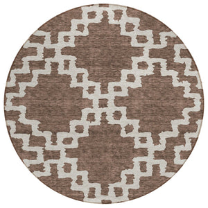 HomeRoots 5' Stylish Brown and Ivory Geometric Indoor Outdoor Area Rug - Washable, Stain-Resistant Design 8' Round 593758