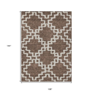 Homeroots 3' Artichoke Green And Ivory Geometric Washable Area Rug For Indoor And Outdoor Spaces, Durable Design 9' X 12' Polyester 593760