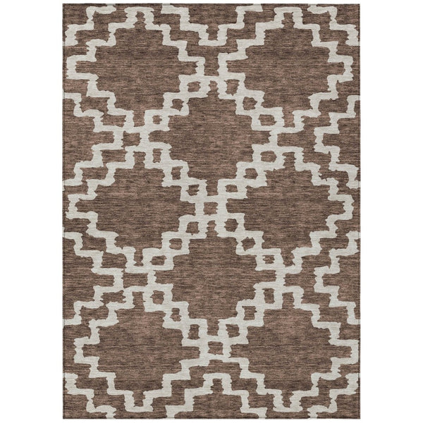 HomeRoots 9' Brown and Ivory Geometric Area Rug - Stylish, Washable Design Perfect for Indoor and Outdoor Use 9' X 12' 593760