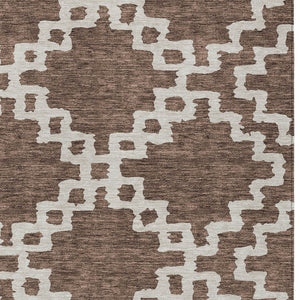 Homeroots 3' Artichoke Green And Ivory Geometric Washable Area Rug For Indoor And Outdoor Spaces, Durable Design 9' X 12' Polyester 593760