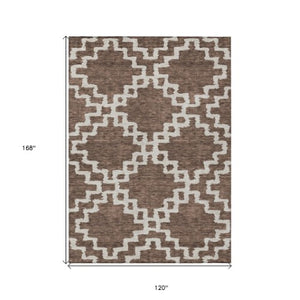 Homeroots 3' Artichoke Green And Ivory Geometric Washable Area Rug For Indoor And Outdoor Spaces, Durable Design 10' X 14' Polyester 593761