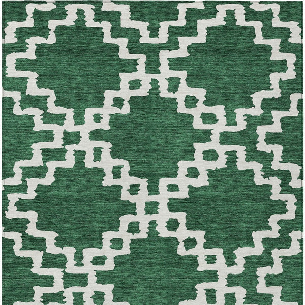 Homeroots 3' Artichoke Green And Ivory Geometric Washable Area Rug For Indoor And Outdoor Spaces, Durable Design 3' X 5' Polyester 593762
