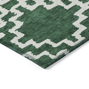 Homeroots 3' Artichoke Green And Ivory Geometric Washable Area Rug For Indoor And Outdoor Spaces, Durable Design 3' X 5' Polyester 593762