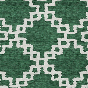 Homeroots 3' Artichoke Green And Ivory Geometric Washable Area Rug For Indoor And Outdoor Spaces, Durable Design 3' X 5' Polyester 593762