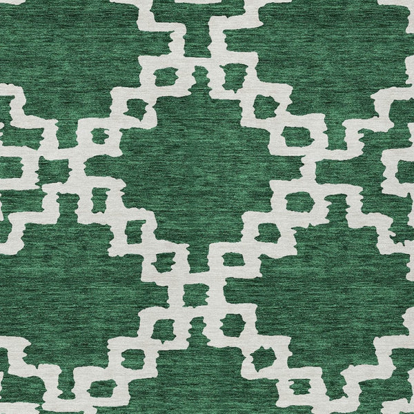 Homeroots 3' Artichoke Green And Ivory Geometric Washable Area Rug For Indoor And Outdoor Spaces, Durable Design 3' X 5' Polyester 593762