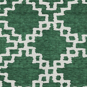 Homeroots 3' Artichoke Green And Ivory Geometric Washable Area Rug For Indoor And Outdoor Spaces, Durable Design 5' X 8' Polyester 593763