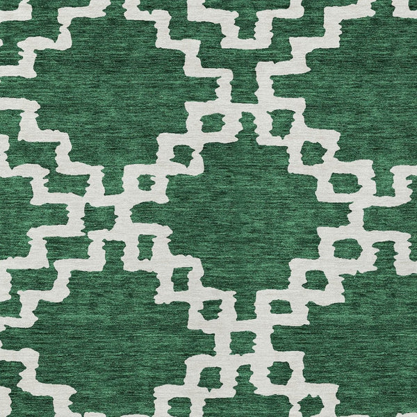 Homeroots 3' Artichoke Green And Ivory Geometric Washable Area Rug For Indoor And Outdoor Spaces, Durable Design 5' X 8' Polyester 593763