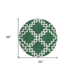 Homeroots 3' Artichoke Green And Ivory Geometric Washable Area Rug For Indoor And Outdoor Spaces, Durable Design 8' Round Polyester 593764