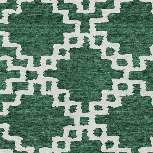 Homeroots 3' Artichoke Green And Ivory Geometric Washable Area Rug For Indoor And Outdoor Spaces, Durable Design 8' X 10' Polyester 593765