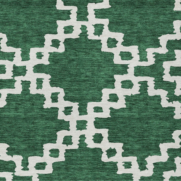 Homeroots 3' Artichoke Green And Ivory Geometric Washable Area Rug For Indoor And Outdoor Spaces, Durable Design 9' X 12' Polyester 593766