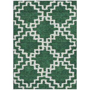 Homeroots 3' Artichoke Green And Ivory Geometric Washable Area Rug For Indoor And Outdoor Spaces, Durable Design 10' X 14' Polyester 593767