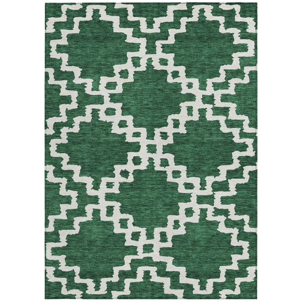 Homeroots 3' Artichoke Green And Ivory Geometric Washable Area Rug For Indoor And Outdoor Spaces, Durable Design 10' X 14' Polyester 593767