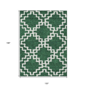 Homeroots 3' Artichoke Green And Ivory Geometric Washable Area Rug For Indoor And Outdoor Spaces, Durable Design 10' X 14' Polyester 593767