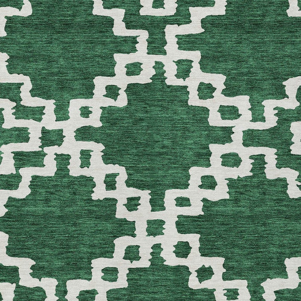 Homeroots 3' Artichoke Green And Ivory Geometric Washable Area Rug For Indoor And Outdoor Spaces, Durable Design 10' X 14' Polyester 593767