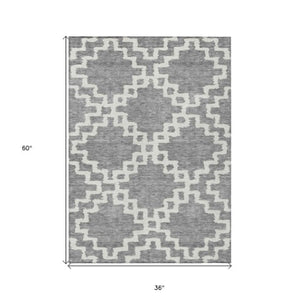 Homeroots 3' Artichoke Green And Ivory Geometric Washable Area Rug For Indoor And Outdoor Spaces, Durable Design 3' X 5' Polyester 593768