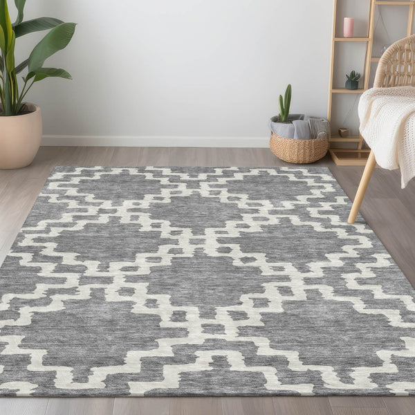 Homeroots 3' Artichoke Green And Ivory Geometric Washable Area Rug For Indoor And Outdoor Spaces, Durable Design 3' X 5' Polyester 593768