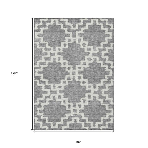 Homeroots 3' Artichoke Green And Ivory Geometric Washable Area Rug For Indoor And Outdoor Spaces, Durable Design 8' X 10' Polyester 593771
