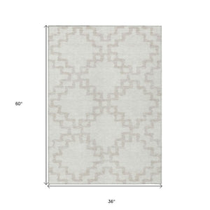 Homeroots 3' Artichoke Green And Ivory Geometric Washable Area Rug For Indoor And Outdoor Spaces, Durable Design 3' X 5' Polyester 593774