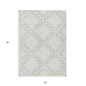 Homeroots 3' Artichoke Green And Ivory Geometric Washable Area Rug For Indoor And Outdoor Spaces, Durable Design 5' X 8' Polyester 593775