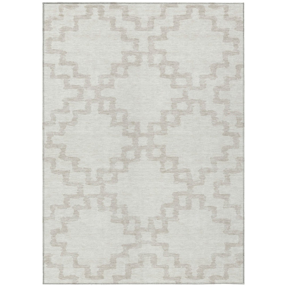 HomeRoots 5' Stylish Ivory and Beige Geometric Washable Indoor Outdoor Area Rug for Versatile Spaces 5' X 8' 593775