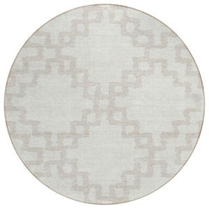 HomeRoots 5' Stylish Ivory and Beige Geometric Washable Indoor Outdoor Area Rug for Versatile Spaces 8' Round 593776