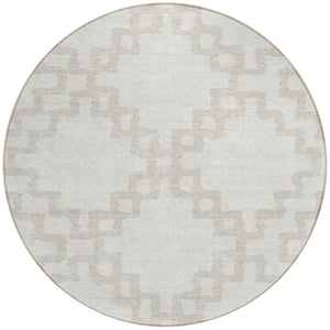 Homeroots 3' Artichoke Green And Ivory Geometric Washable Area Rug For Indoor And Outdoor Spaces, Durable Design 8' Round Polyester 593776