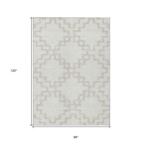 Homeroots 3' Artichoke Green And Ivory Geometric Washable Area Rug For Indoor And Outdoor Spaces, Durable Design 8' X 10' Polyester 593777