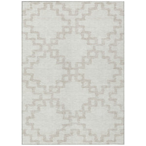HomeRoots 5' Stylish Ivory and Beige Geometric Washable Indoor Outdoor Area Rug for Versatile Spaces 8' X 10' 593777