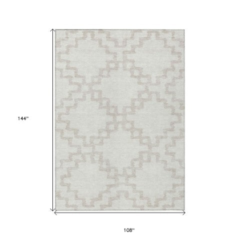Homeroots 3' Artichoke Green And Ivory Geometric Washable Area Rug For Indoor And Outdoor Spaces, Durable Design 9' X 12' Polyester 593778