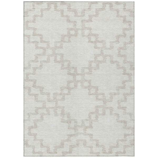 HomeRoots 5' Stylish Ivory and Beige Geometric Washable Indoor Outdoor Area Rug for Versatile Spaces 10' X 14' 593779
