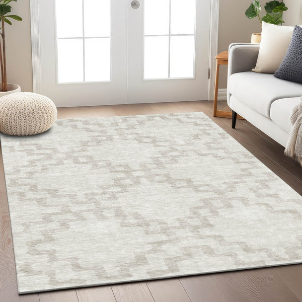 Homeroots 3' Artichoke Green And Ivory Geometric Washable Area Rug For Indoor And Outdoor Spaces, Durable Design 10' X 14' Polyester 593779