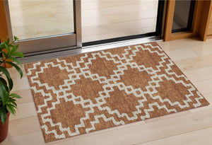 Homeroots 3' Artichoke Green And Ivory Geometric Washable Area Rug For Indoor And Outdoor Spaces, Durable Design 3' X 5' Polyester 593780