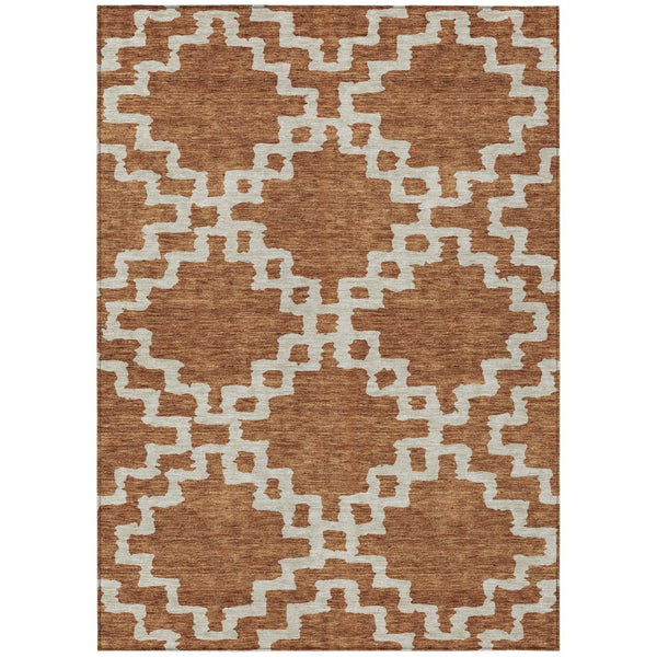 HomeRoots 5' Brown and Ivory Geometric Area Rug – Stylish, Washable Indoor-Outdoor Solution for Any Space 5' X 8' 593781