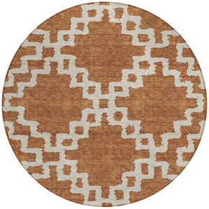 Homeroots 3' Artichoke Green And Ivory Geometric Washable Area Rug For Indoor And Outdoor Spaces, Durable Design 8' Round Polyester 593782