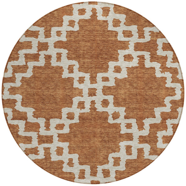 Homeroots 3' Artichoke Green And Ivory Geometric Washable Area Rug For Indoor And Outdoor Spaces, Durable Design 8' Round Polyester 593782