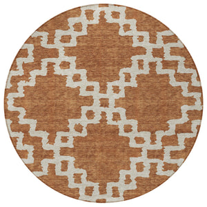 Homeroots 3' Artichoke Green And Ivory Geometric Washable Area Rug For Indoor And Outdoor Spaces, Durable Design 8' Round Polyester 593782